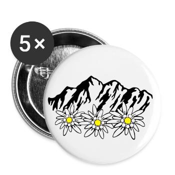 Berge und Edelweiss - Buttons klein 25 mm (5er Pack) - Weiß - Vorne