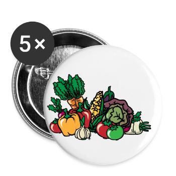 Gemüse Gemüsekorb Vegetables Vegan Plant-based - Buttons klein 25 mm (5er Pack) - Weiß - Vorne