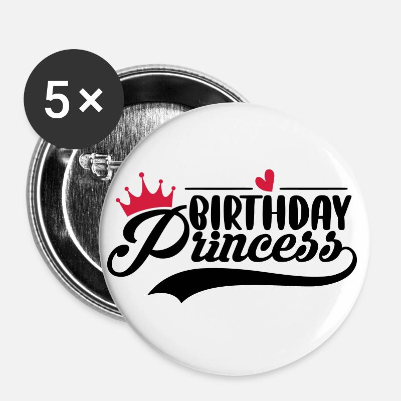 Birthday Queen 12 Joyeux anniversaire - Lot de 5 petits badges (25 mm) - blanc