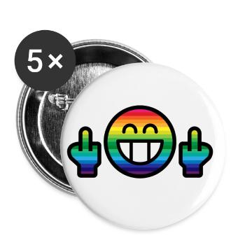 Emoticon Rainbow Grin with Stinkfingers - Buttons klein 25 mm (5er Pack) - Weiß - Vorne
