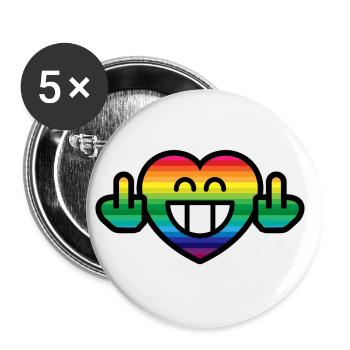 Emoticon Rainbow Grin Heart with Stinkfingers - Buttons klein 25 mm (5er Pack) - Weiß - Vorne