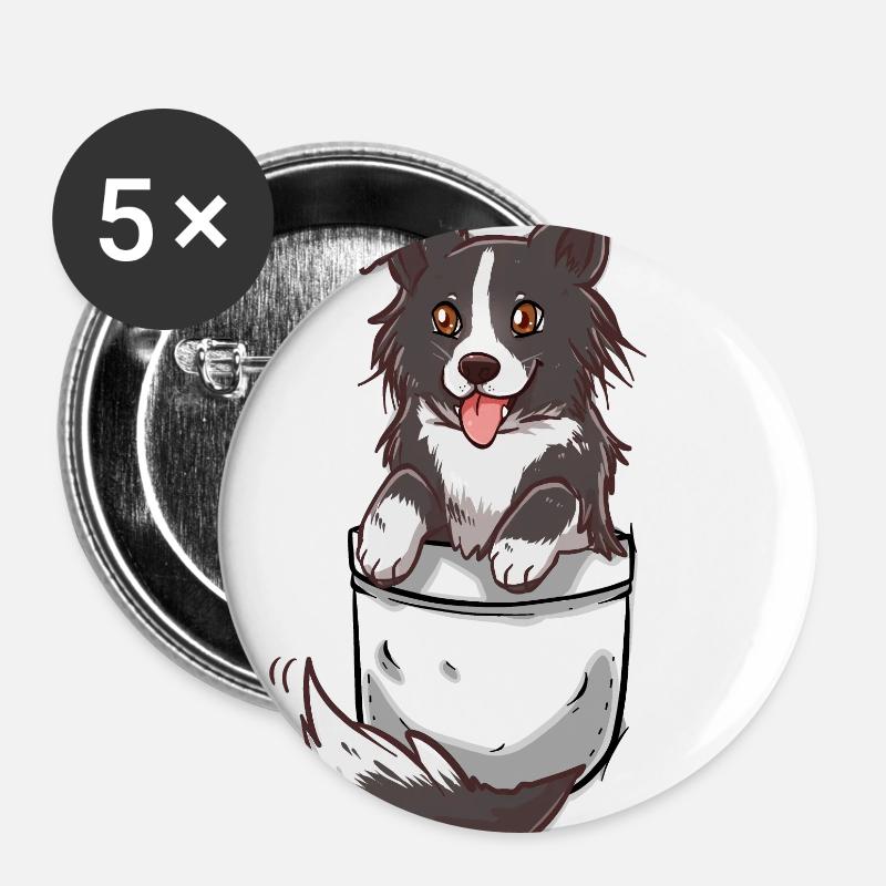 Pocket Cute Border Collie Dog - Buttons small 1''/25 mm (5-pack) - white