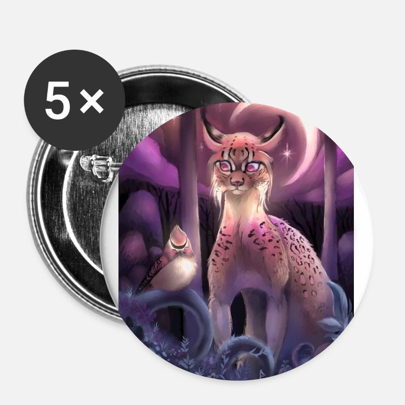 Lynx and bird - Buttons small 1''/25 mm (5-pack) - white