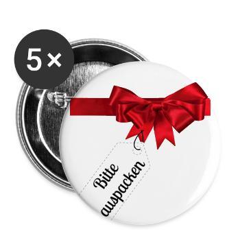 Geschenk - Bitte auspacken - Buttons klein 25 mm (5er Pack) - Weiß - Vorne