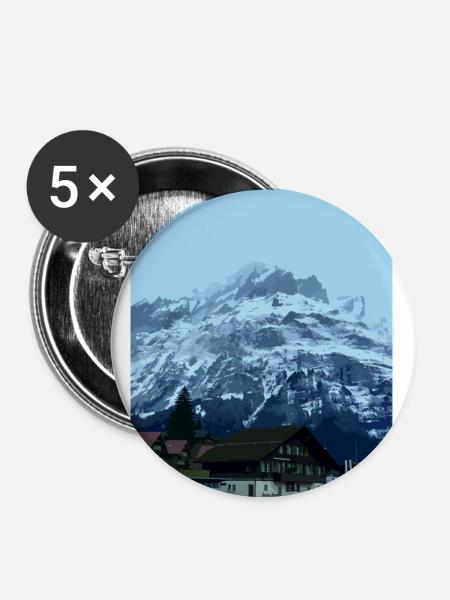 Swiss Mountains - Grindelwald Valley - Buttons klein 25 mm (5er Pack) - Weiß