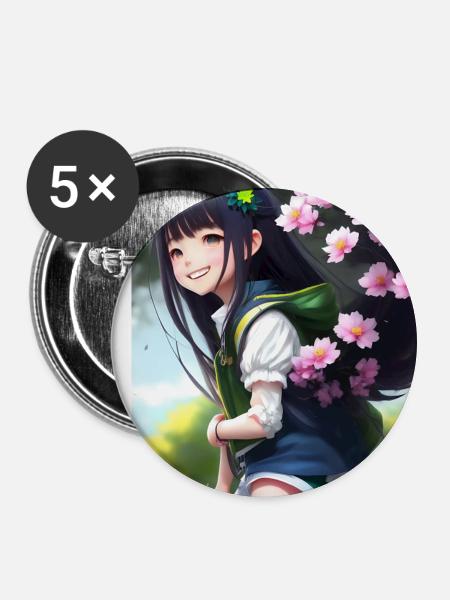 Anime Cutie - Buttons klein 25 mm (5er Pack) - Weiß