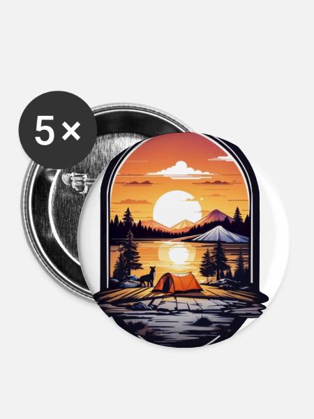 Camping Zeit - Buttons klein 25 mm (5er Pack) - Weiß