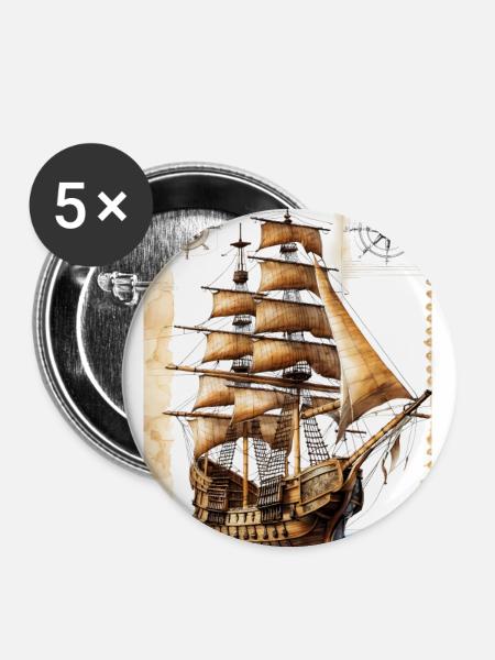 Piratenschiff #1 - Buttons klein 25 mm (5er Pack) - Weiß