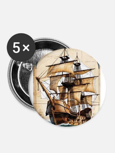 Piratenschiff #2 - Buttons klein 25 mm (5er Pack) - Weiß