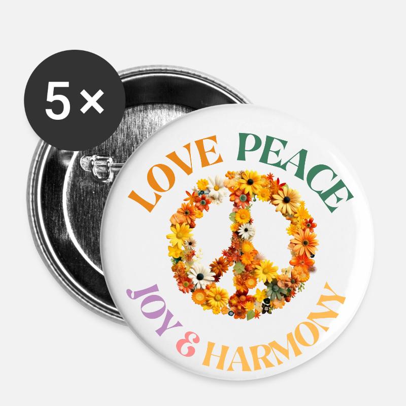 LOVE PEACE & HARMONY - Buttons small 1''/25 mm (5-pack) - white