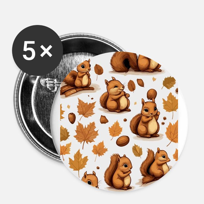 Süße Eichhörnchen - Buttons klein 25 mm (5er Pack) - Weiß