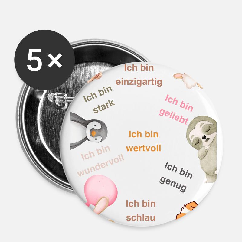 Affirmation Ich bin - Buttons klein 25 mm (5er Pack) - Weiß