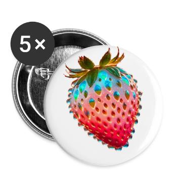 Strawberry,Red Strawberry,Water Drops,Glass - Buttons small 1''/25 mm (5-pack) - white - Front