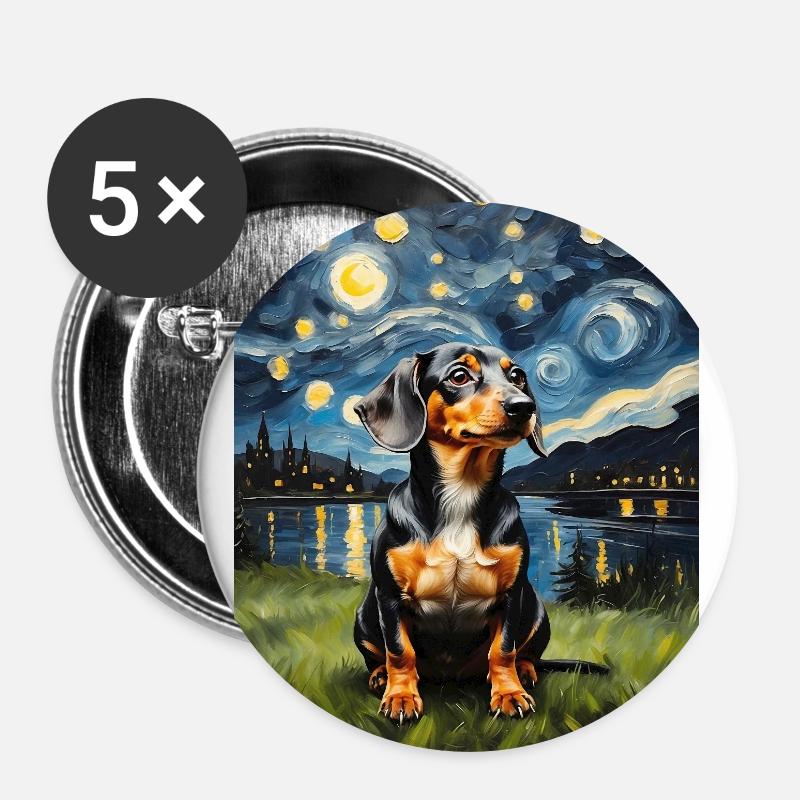 Teckel style Edvard Munch - Lot de 5 petits badges (25 mm) - blanc