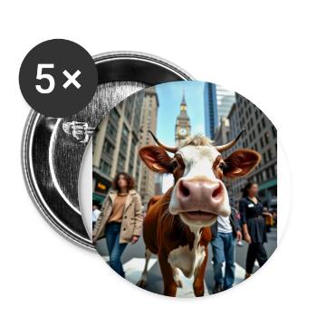 Funny Cow Selfie on a Busy City Street - Buttons small 1''/25 mm (5-pack) - white - Front