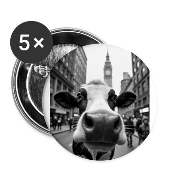 Funny Cow Selfie on a Busy City Street - Buttons small 1''/25 mm (5-pack) - white - Front