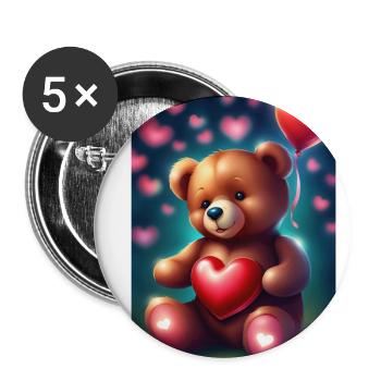Heart balloons and teddy bear - Buttons small 1''/25 mm (5-pack) - white - Front