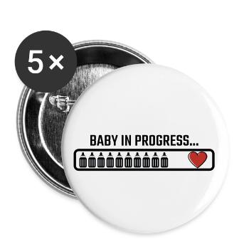 Baby in Bearbeitung / Babygeburtsgeschenk - Buttons klein 25 mm (5er Pack) - Weiß - Vorne