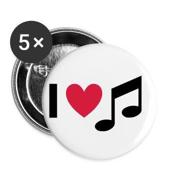 Ich liebe Musik (Herz, Note) - Buttons klein 25 mm (5er Pack) - Weiß - Vorne