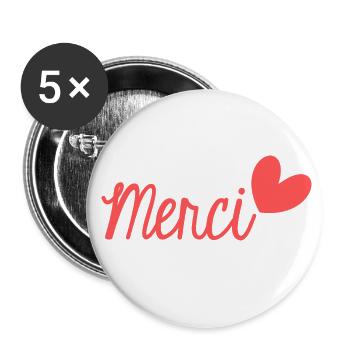 MERCI. THANKS. THANK YOU. ANNIVERSAIRE. NAISSANCE. - Lot de 5 petits badges (25 mm) - blanc - Devant