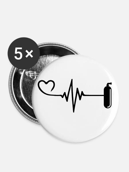 Sauerstoff Tauchen puls herz - Buttons klein 25 mm (5er Pack) - Weiß