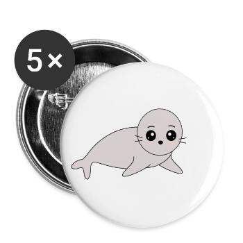 Sceaux, phoques, phoques, phoques animaux - Lot de 5 petits badges (25 mm) - blanc - Devant