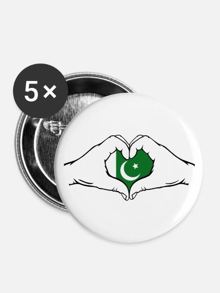 Pakistan Herzform - Buttons klein 25 mm (5er Pack) - Weiß