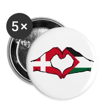 Denmark Palestine heart shape with hands - Buttons small 1''/25 mm (5-pack) - white - Front