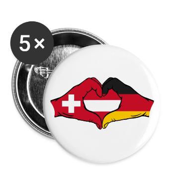 Schweiz Deutschland Österreich Flagge Hände Herz - Buttons klein 25 mm (5er Pack) - Weiß - Vorne