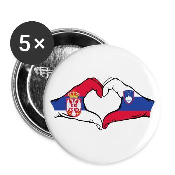 Serbie Slovénie Drapeau Mains Coeur - Lot de 5 petits badges (25 mm) - blanc - Devant