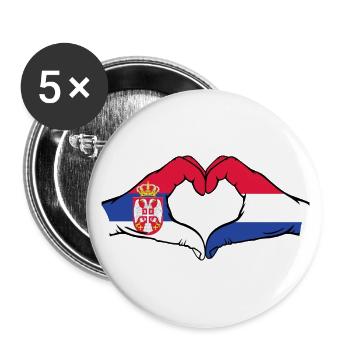 Serbie Hollande Drapeau Mains Coeur - Lot de 5 petits badges (25 mm) - blanc - Devant