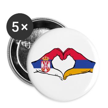 Serbie Arménie Drapeau Mains Coeur - Lot de 5 petits badges (25 mm) - blanc - Devant