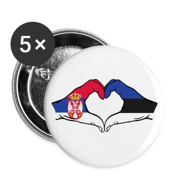 Serbie Estonie Drapeau Mains Coeur Forme - Lot de 5 petits badges (25 mm) - blanc - Devant