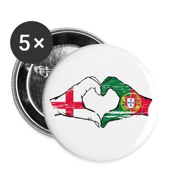 England Portugal Flag Hands Heart Shape Used - Buttons small 1''/25 mm (5-pack) - white - Front