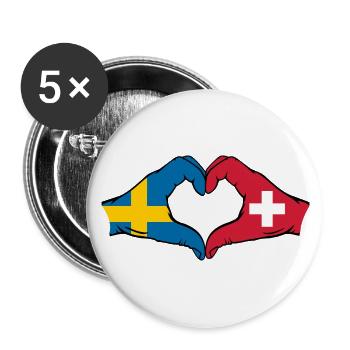 Sweden Switzerland Flag Heart Shape - Buttons small 1''/25 mm (5-pack) - white - Front