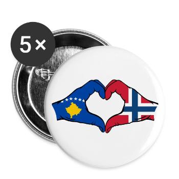 Kosovo Norway Flag Hands Heart Shape - Buttons small 1''/25 mm (5-pack) - white - Front