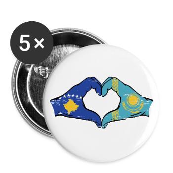 Kosovo Kazakhstan drapeau mains forme de coeur utilisé - Lot de 5 petits badges (25 mm) - blanc - Devant