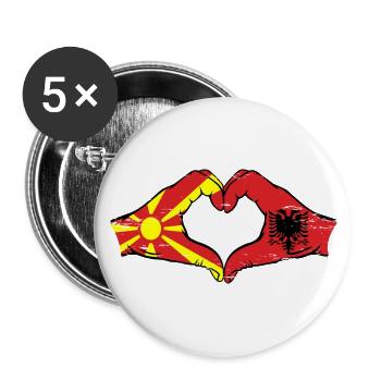 Macédoine Albanie drapeau mains forme de coeur utilisé - Lot de 5 petits badges (25 mm) - blanc - Devant