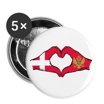 Denmark Montenegro Flag Hands Heart Shape - Buttons small 1''/25 mm (5-pack) - white - Front