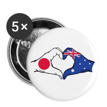 Japon Australie Drapeau Mains Coeur Forme - Lot de 5 petits badges (25 mm) - blanc - Devant