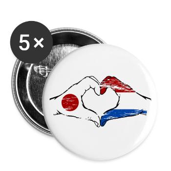 Japon Hollande mains forme de coeur utilisé - Lot de 5 petits badges (25 mm) - blanc - Devant