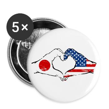 Japon USA mains forme de coeur utilisé - Lot de 5 petits badges (25 mm) - blanc - Devant