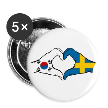 South Korea Sweden Hands Heart Shape - Buttons small 1''/25 mm (5-pack) - white - Front