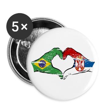 Brésil Serbie drapeau forme de coeur utilisé - Lot de 5 petits badges (25 mm) - blanc - Devant