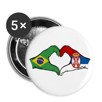 Brésil Serbie drapeau coeur forme - Lot de 5 petits badges (25 mm) - blanc - Devant