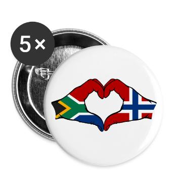 South Africa Norway Flag Hands Heart Shape - Buttons small 1''/25 mm (5-pack) - white - Front