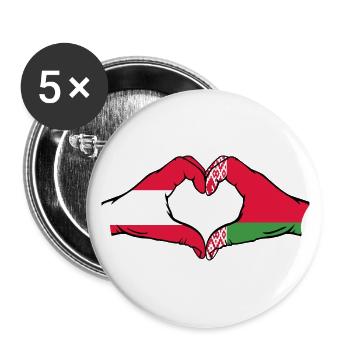 Österreich Belarus Flagge Hände Herzform - Buttons klein 25 mm (5er Pack) - Weiß - Vorne