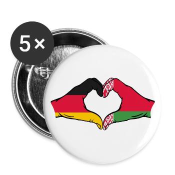 Deutschland Belarus Flagge Hände Herzform - Buttons klein 25 mm (5er Pack) - Weiß - Vorne