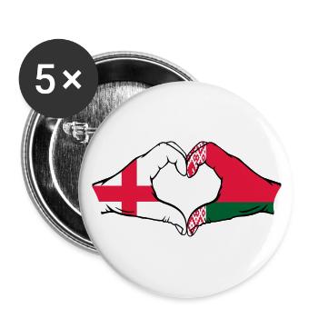 England Belarus Flagge Hände Herzform - Buttons klein 25 mm (5er Pack) - Weiß - Vorne