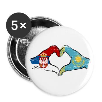 Serbie Kazakhstan drapeau mains forme de coeur utilisé - Lot de 5 petits badges (25 mm) - blanc - Devant
